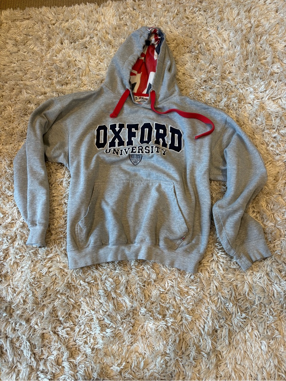 Oxford University Men's Gray Pullover Hoodie with Unique Lined Hood